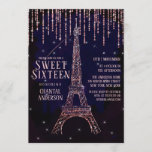 Aquarell Glitzer Paris Eiffelturm Süß 16 Einladung<br><div class="desc">Diese elegante und moderne 16 . Geburtstag Geburtstagsfeier ist perfekt für das stilvolle und trendige Mädchen. Es zeigt ein glamouröses Imitat Rose Gold Glitzer Paris Eiffel Turm auf Marineblau und Pflaumenfarben lila Aquarellbilder mit hellen glänzenden Glasstern und glitzernden Glitzer Strände. Auf der Rückseite ist extravagante beliebte Rose Gold Glitzer Paris...</div>