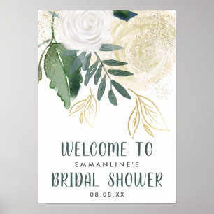 Aquarell & Glitzer Rose Bridal Show Willkommen Poster