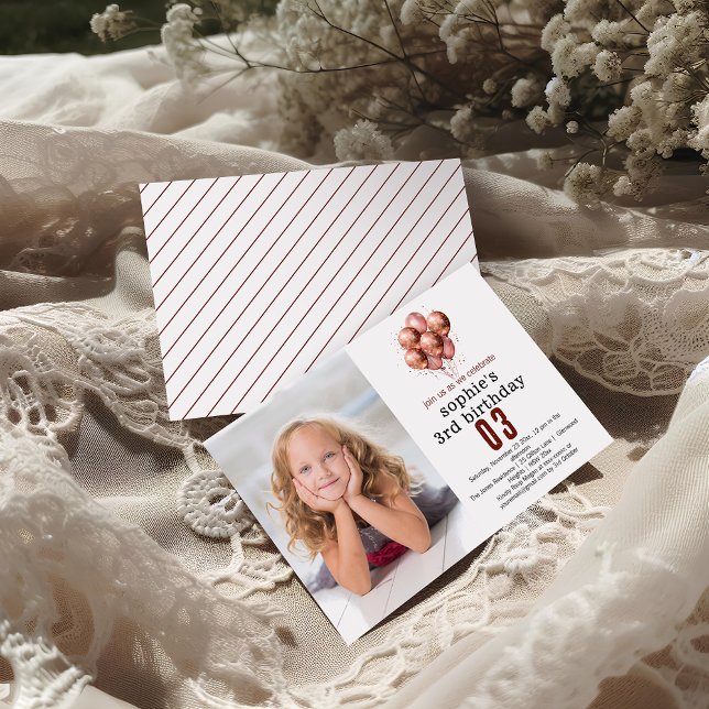 Aquarell Glitzer Rose Goldballon 3. Geburtstag Einladung (Von Creator hochgeladen)