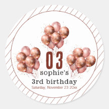 Aquarell Glitzer Rose Goldballon 3. Geburtstag