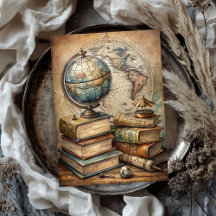 Aquarell-Globus alte Bücher Weltkarte