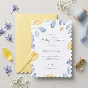 Aquarell-Glockenblume und Biene Frühling Baby Show Einladung