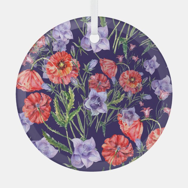 Aquarell-Glockenblumen-Mohn-Array Ornament Aus Glas (Vorderseite)