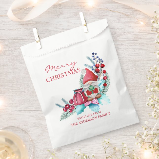 Aquarell Gnome & Poinsettia Geschenktütchen (Ausgeschnitten)