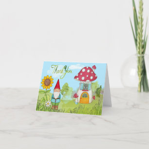 Aquarell-Gnome und Haus danken Ihnen zu kardieren Dankeskarte