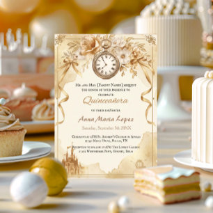 Aquarell gold Cinderella Thema Quinceanera Einladung