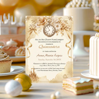 Aquarell gold Cinderella Thema Quinceanera Einladung