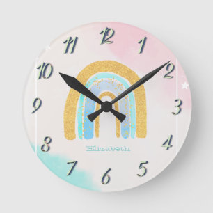 Aquarell Gold Glitter Regenbogen Runde Wanduhr
