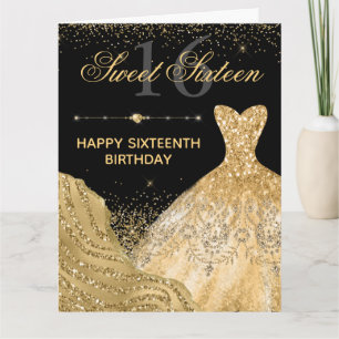 Aquarell Gold Glitzer Kleid Sweet 16 Geburtstag Karte