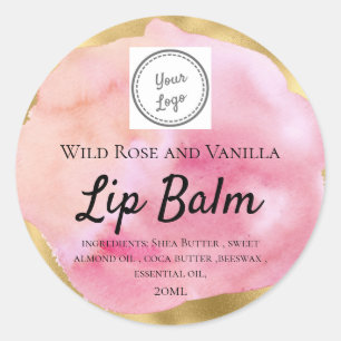 Aquarell & Gold Lippenbalsam Eigenes Logo Klassis Runder Aufkleber