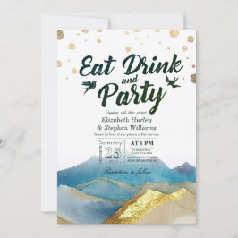 Aquarell Gold Mountain EAT Drink & Party Hochzeit Einladung