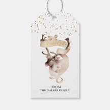 Aquarell Gold Rentier Rudolph Familie Weihnachten