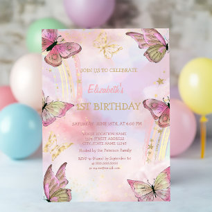 Aquarell Gold Schmetterlinge Regenbogen Geburtstag Einladung