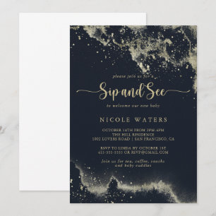 Aquarell Gold Splash Kalligraphie Silicon und Sieh Einladung