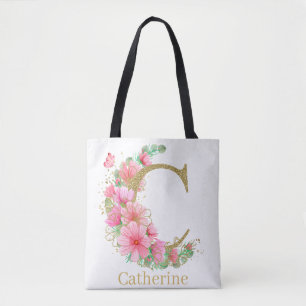 Aquarell Gold und Florales Monogramm Buchstabe C