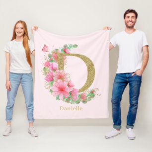 Aquarell-Gold und florales Monogramm Buchstabe D Fleecedecke