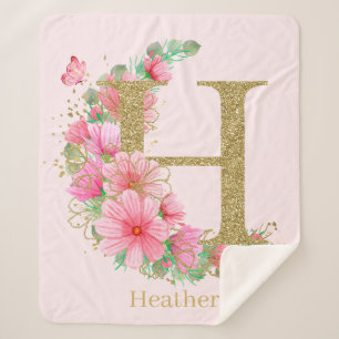 Aquarell-Gold und florales Monogramm Buchstabe H Sherpadecke