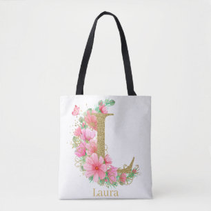 Aquarell-Gold und florales Monogramm Buchstabe L