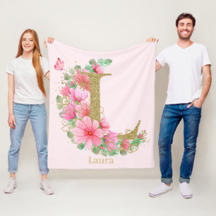 Aquarell-Gold und florales Monogramm Buchstabe L Fleecedecke