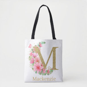 Aquarell Gold und Florales Monogramm Buchstabe M