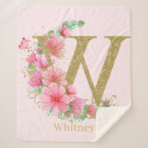 Aquarell-Gold und florales Monogramm Buchstabe W Sherpadecke