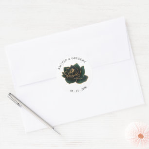 Aquarell Gold und grüne Rosen Monogramm Aufkleber