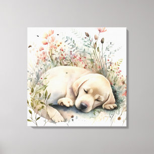 Aquarell Golden Labrador Retriever und Blumen Leinwanddruck