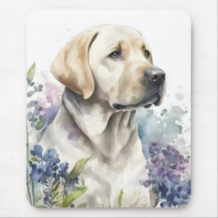 Aquarell Golden Labrador Retriever und Blumen Mousepad