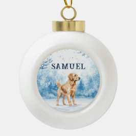 Aquarell Golden Retriever Winterlandschaft Weihnac Keramik Kugel-Ornament