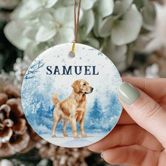 Aquarell Golden Retriever Winterlandschaft Weihnac Keramik Ornament