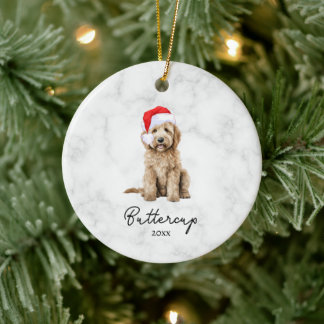 Aquarell Goldendoodle Bauernhof Weihnachten Keramik Ornament