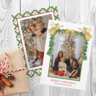 Aquarell Goldene Engel Girlande Weihnachtsfoto Feiertagskarte