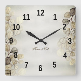 Aquarell Goldene Eukalyptusblätter Glänzend Elegan Quadratische Wanduhr