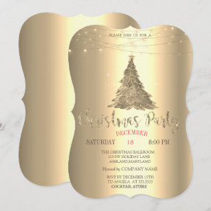 Aquarell Goldener Kiefernbaum, Goldene Weihnachtsf Einladung