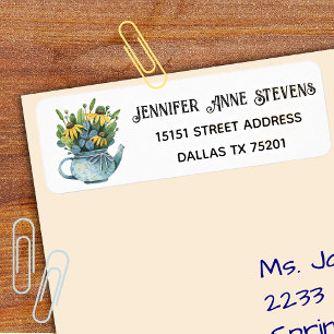 Aquarell-Goldkegelblumen in Teekanne, Adresse