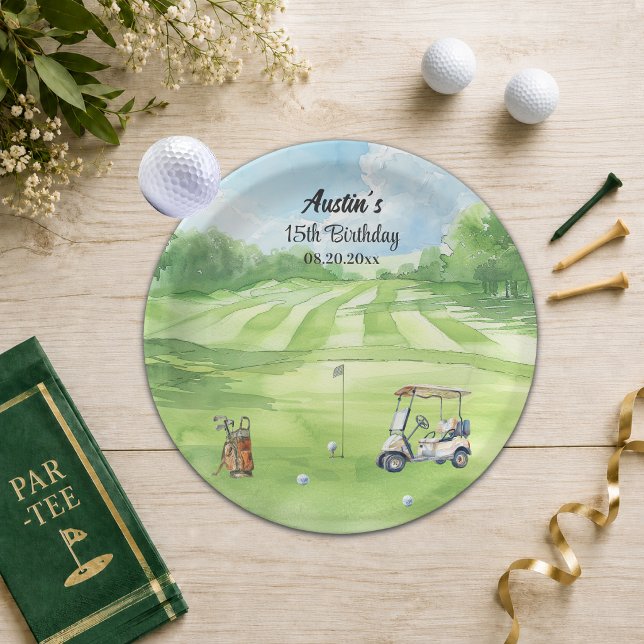 Aquarell-Golfplatz 15. Geburtstagsfeier  Pappteller (Von Creator hochgeladen)