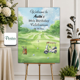 Aquarell-Golfplatz 90. Geburtstagsfeier Willkommen Poster