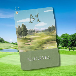Aquarell-Golfplatz-Monogramm-Name Golfhandtuch