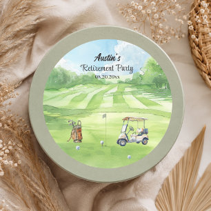 Aquarell-Golfplatz-Ruhestandsfeier Runder Aufkleber