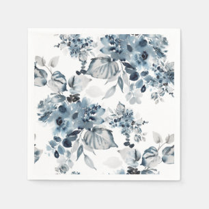 Aquarell-Grau-Blau-Blumenmuster Serviette