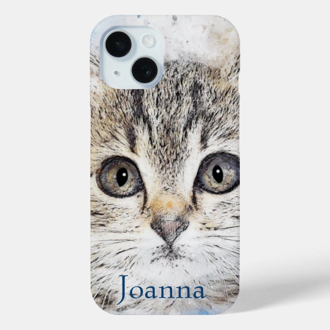 Aquarell Grau Kitten auf blau Case-Mate iPhone Hülle (Rückseite)
