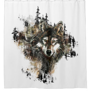 Aquarell Grau Wolf Bergsee-Zauber im Val Piora Duschvorhang