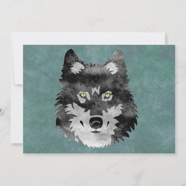 Aquarell-grauer Wolf Einladung (Vorderseite)