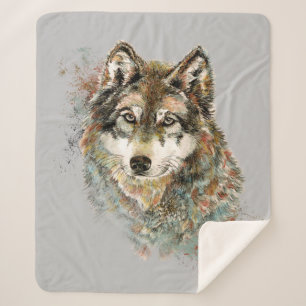 Aquarell Grauer Wolf Landschaft Sherpadecke