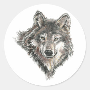 Aquarell-grauer Wolf-Logo-Tiernaturwölfe Runder Aufkleber