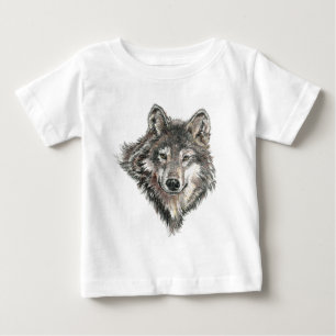 Aquarell-grauer Wolf-Tiernaturwölfe wild Baby T-shirt
