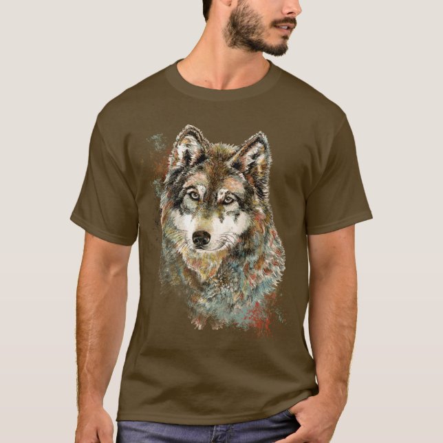 Aquarell Grauer Wolf Wildlife Tierwelt Kunst, Dich T-Shirt (Vorderseite)