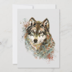 Aquarell Grauer Wolf Wildnis Feiertagskarte