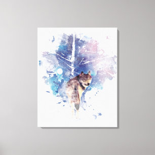 Aquarell Grauer Wolf Wildnis Leinwanddruck