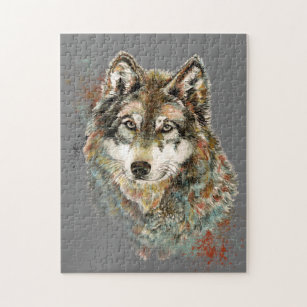 Aquarell Grauer Wolf Wildnis Puzzle